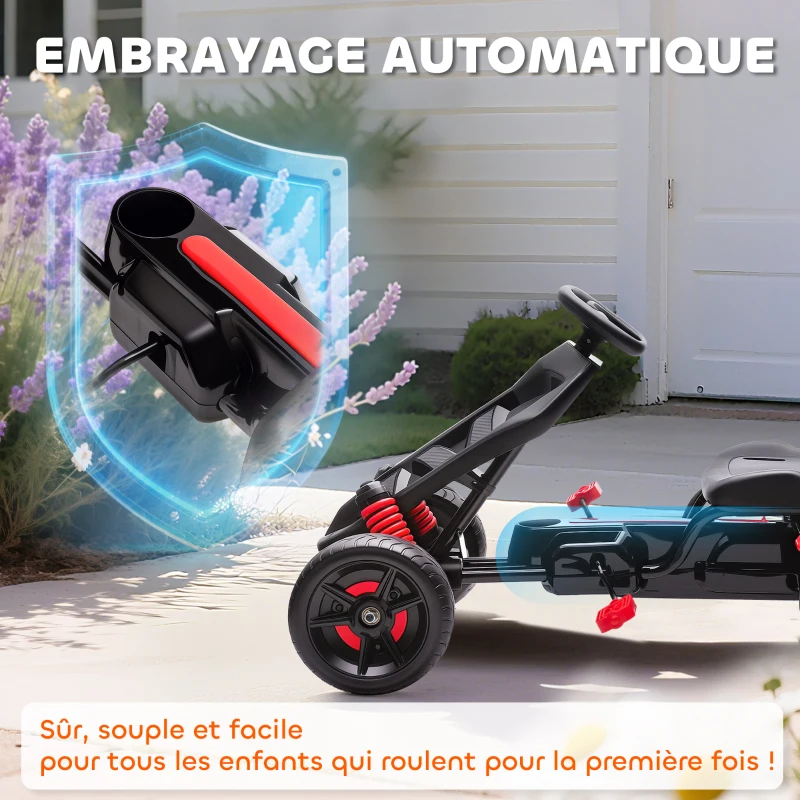 AIYAPLAY Kart à pédales pour enfants, karting enfant 3 à 6 ans avec roue libre, frein, roues EVA antidérapantes, bleu