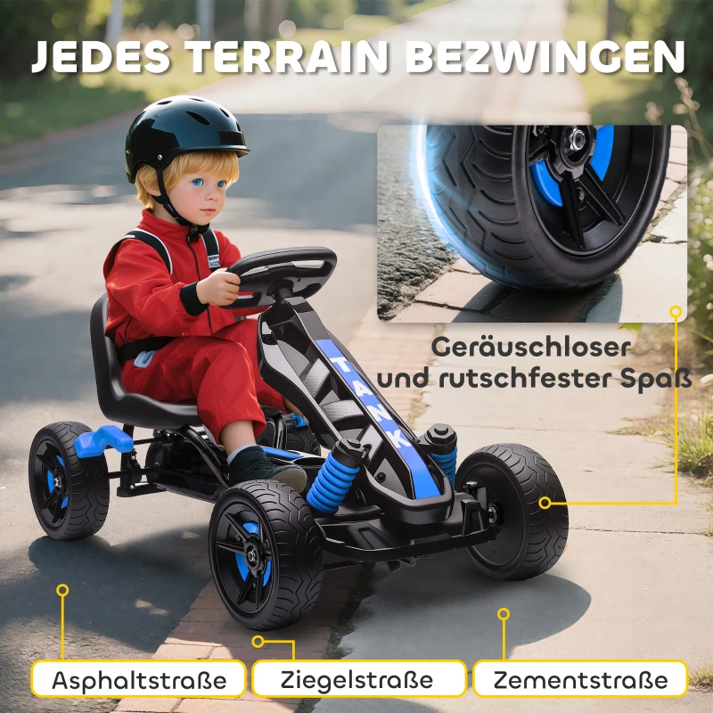 AIYAPLAY Gokart mit Pedalen, Tretauto für Kinder mit Bremse, rutschfeste Räder, Metallrahmen, 3-6 Jahre, Blau(m-6)