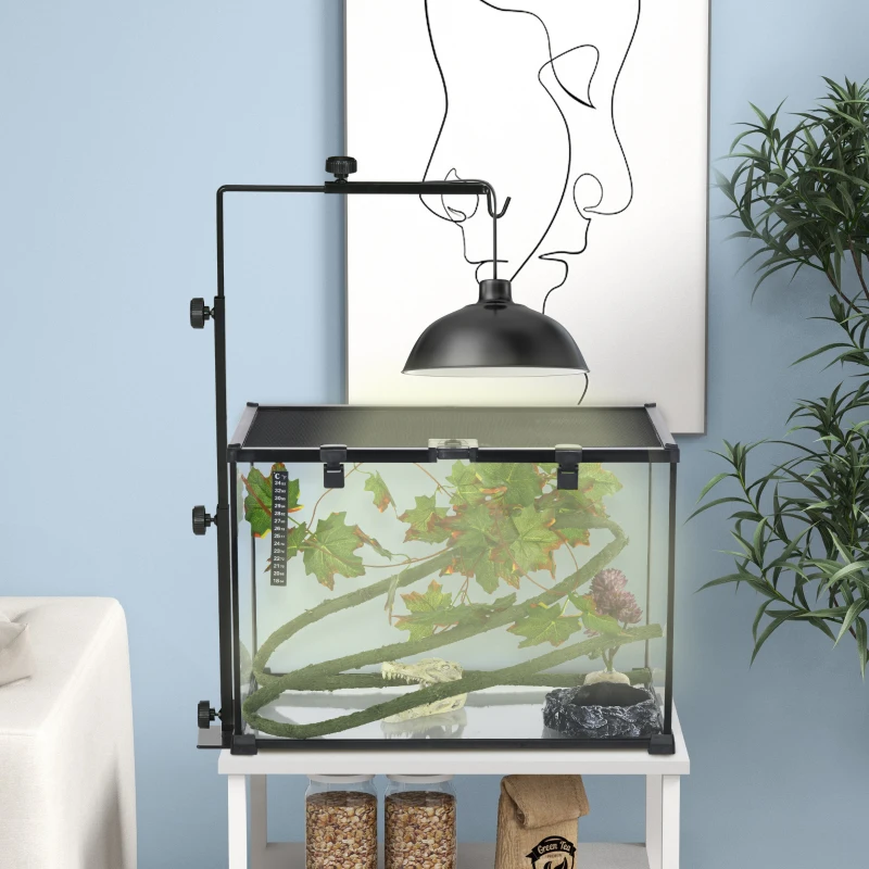 PawHut Warmtelampstandaard voor Terrarium, Hoogteverstelbaar, 40x15x95cm, Zwart