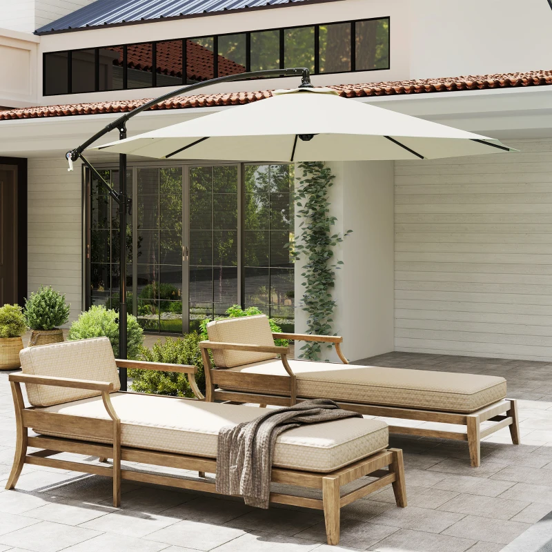 Outsunny Sombrilla de Jardín Ø300x250 cm Parasol Excéntrico Inclinable con Manivela Base Cruzada y Soporte de Metal 8 Varillas para Terraza Exterior Balcón Beige
