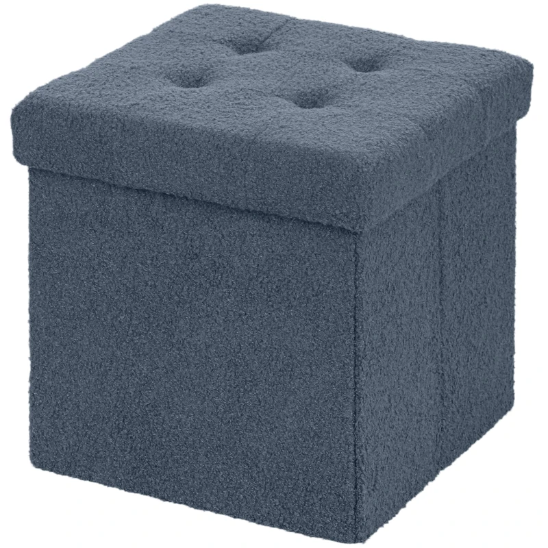 HOMCOM Foldable Sherpa Fleece Storage Ottoman - Blue