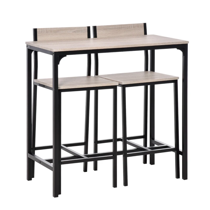 HOMCOM Bartafel met 2 stoelen 3-delige tafelset barstoel barkruk MDF naturel zwart(m-14)