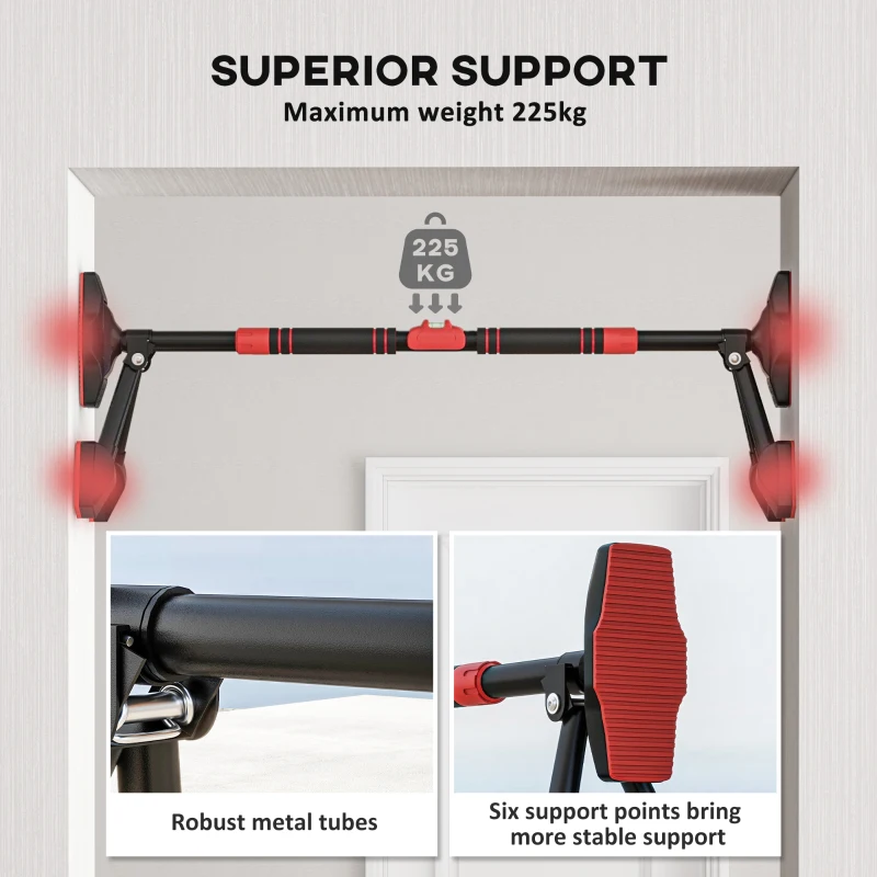 SPORTNOW Optrekstang, verstelbaar 80-110cm, met Waterpas, 6-Puntsondersteuning, Metaal, Zwart/Rood