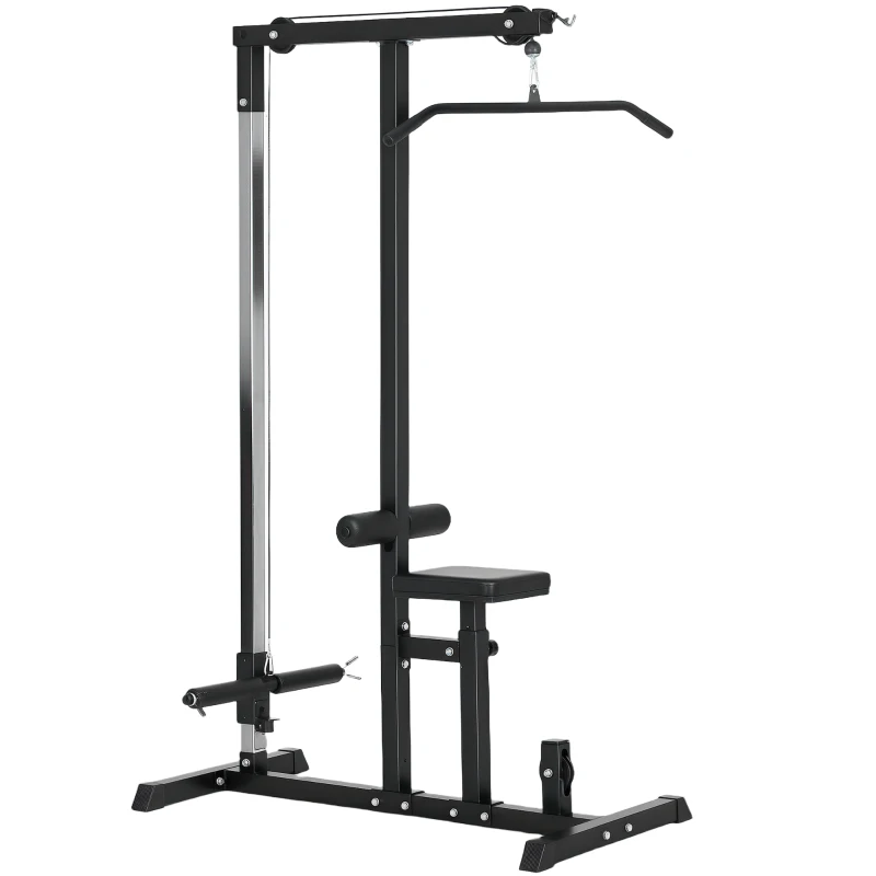 HOMCOM krachtstation met riemschijf zitting verstelbaar en meerdere kabelposities om de spieren te versterken trainingsapparaat voor home fitness staal zwart 180 x 183 x 219 cm