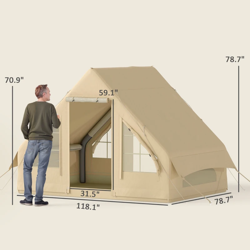 Outsunny Opblaasbare Campingtent, Slaaptent, Oxford-Stof, Netramen, Waterdicht