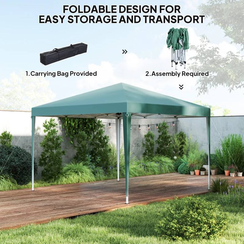 Outsunny 3 x 3M Pop Up Gazebo, Height Adjustable, Garden Marquee Party Tent Wedding Canopy Shelter with Carrying Bag, Green(m-5)