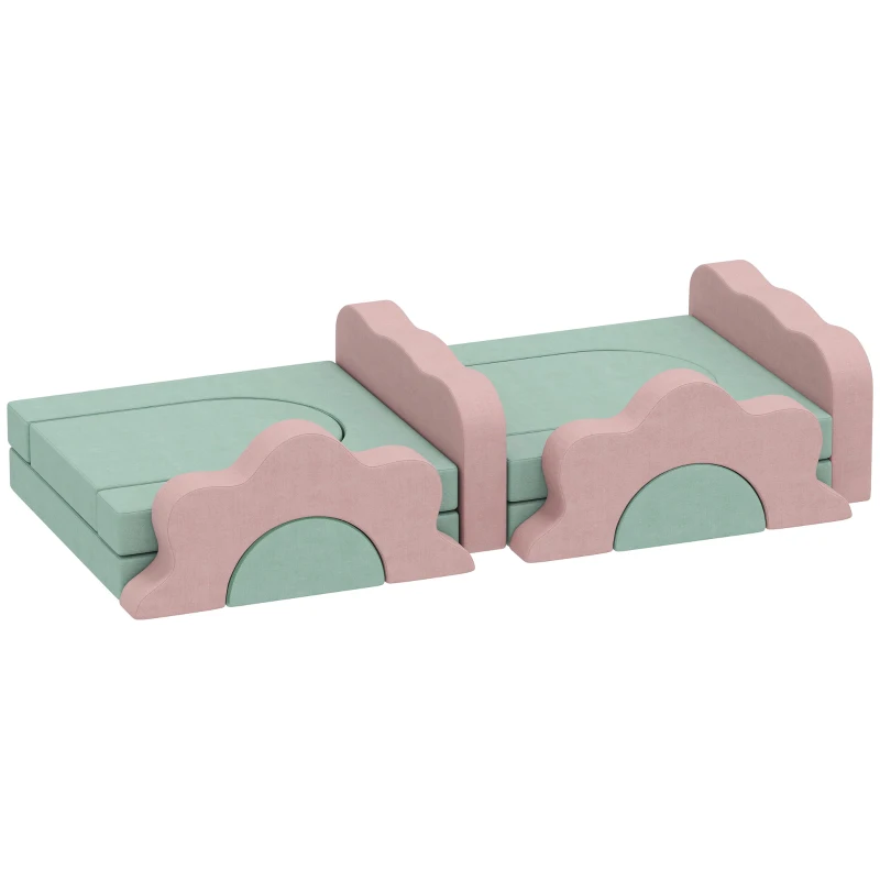 AIYAPLAY Ensemble de 12 blocs en mousse pour l'escalade, la construction, le rampement, les tapis de jeu intérieur avec housse en cordon, Vert + Rose