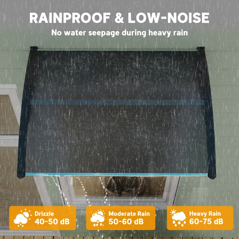 Outsunny Front Door Canopy Outdoor Awning Aluminium Rigid Plastic Polycarbonate Rain Shelter UV Water Rain Resistant 100 x 75cm Black