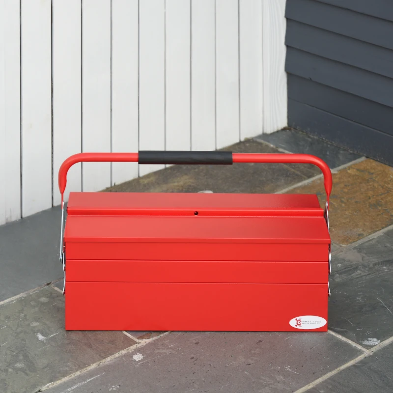 DURHAND Gereedschapskist gereedschapskoffer gereedschapsbox 5 uitklapbare bakken staal (SPCC) rood 57 x 21 x 41 cm