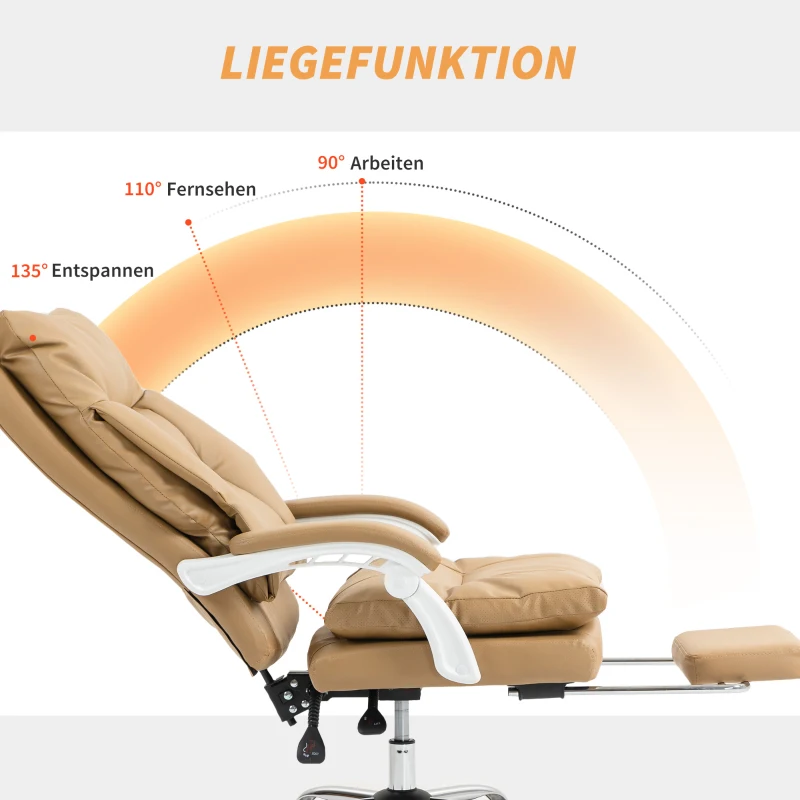 HOMCOM Ergonomische Bureaustoel met Lendensteun, Opvouwbare Armleuning, Voetsteun Lichtbruin(m-6)