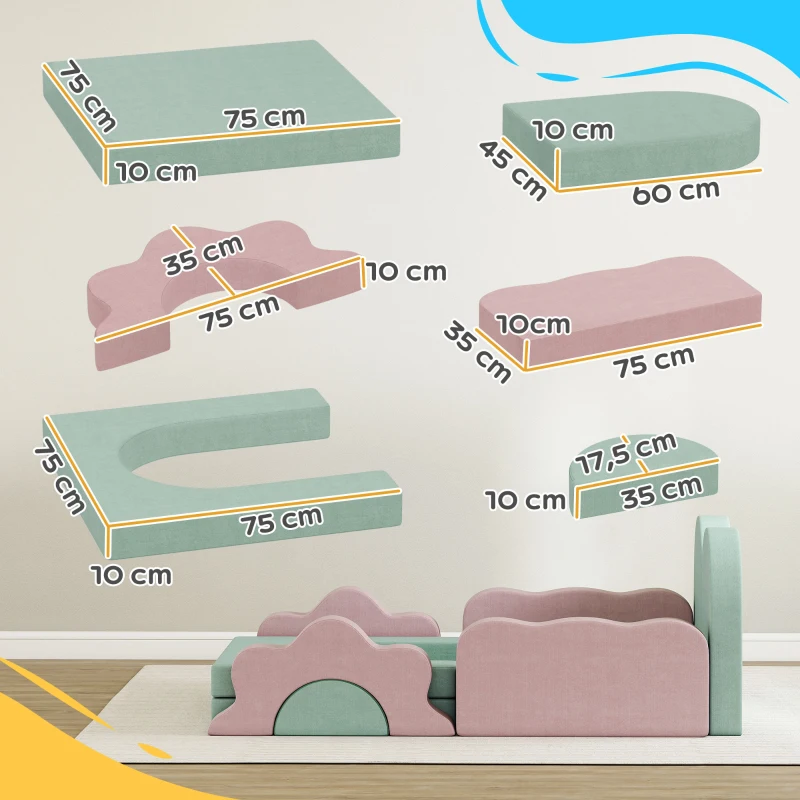 AIYAPLAY Ensemble de 12 blocs en mousse pour l'escalade, la construction, le rampement, les tapis de jeu intérieur avec housse en cordon, Vert + Rose