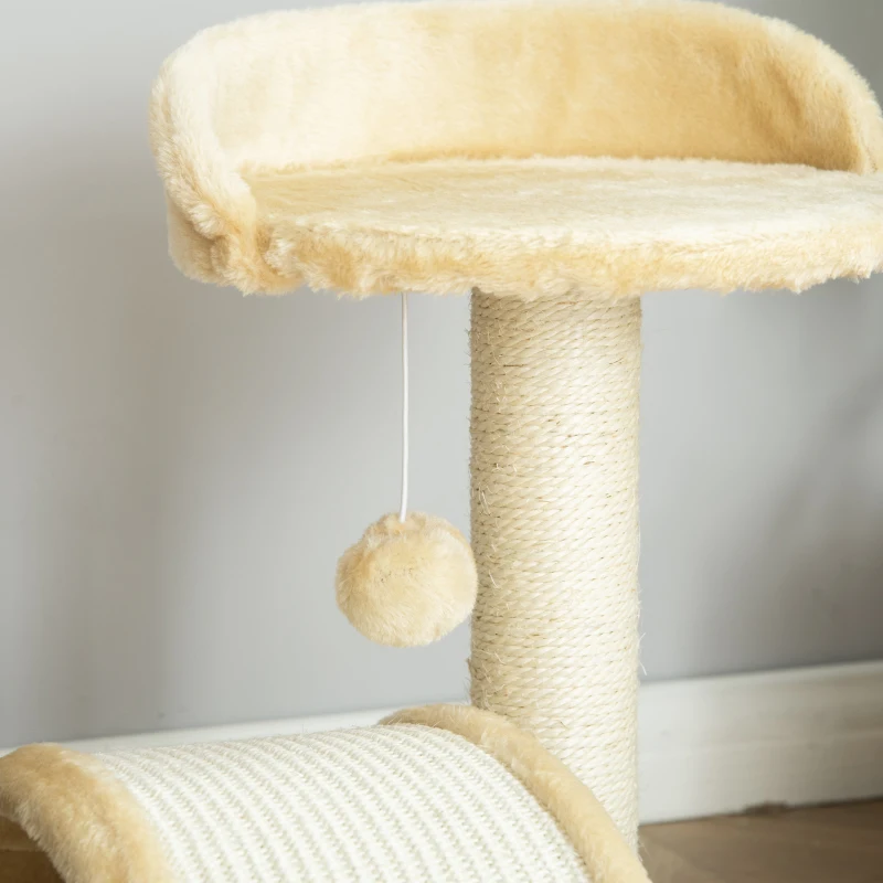 PawHut Krabboom met speelballen kattenkrabboom krabpaal sisaltouw beige