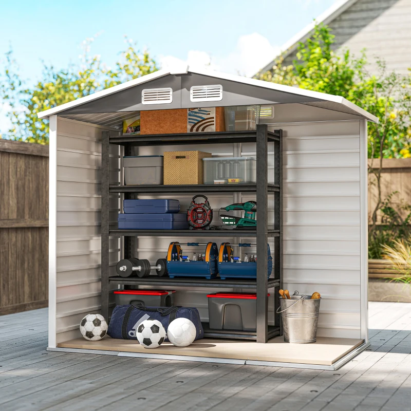 Outsunny 7 x 4ft Garden Shed, Easy to Assemble, Upgraded Galvanised Steel Frame with Foundation Kit, Double Doors with Lock, Outdoor Metal Shed with Vents and Gloves, Garden Storage Shed, Light Grey