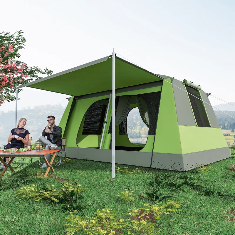 Outsunny Koepeltent 2 Slaapcabines voor Familie, Ecologisch Onderzoek en Profesioneel Gebruik, 4-8 Personen, 410x310cm, Groen