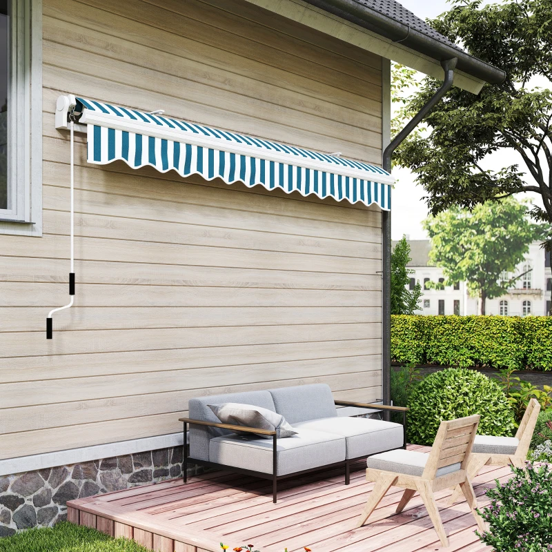 Outsunny Copertină Retractabilă cu Braț Pliabil și Protecție UV, 395x 245 cm, Verde și Alb