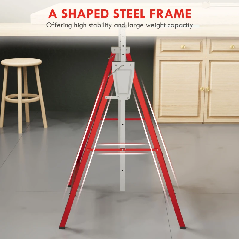 HOMCOM Set van 2 Schragen, Ondersteuning, Staal, Rood