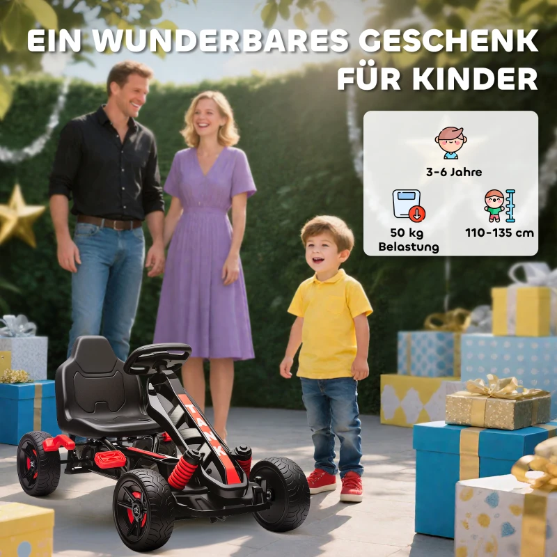 AIYAPLAY Gokart mit Pedalen, Tretauto für Kinder mit Bremse, rutschfeste Räder, Metallrahmen, 3-6 Jahre, Rot(m-8)