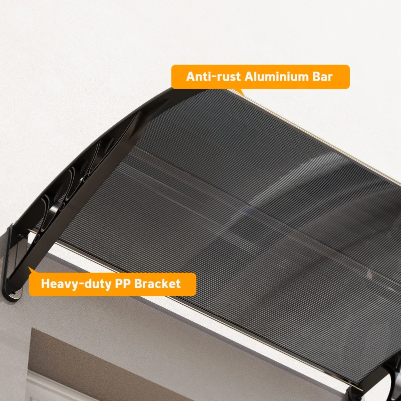 Outsunny Front Door Canopy Outdoor Awning Aluminium Rigid Plastic Polycarbonate Rain Shelter UV Water Rain Resistant 100 x 75cm Black