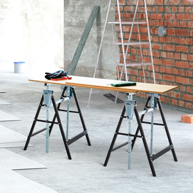 HOMCOM 2 x in hoogte verstelbare steigerbok opklapbare bok tot 200 kg staal zwart