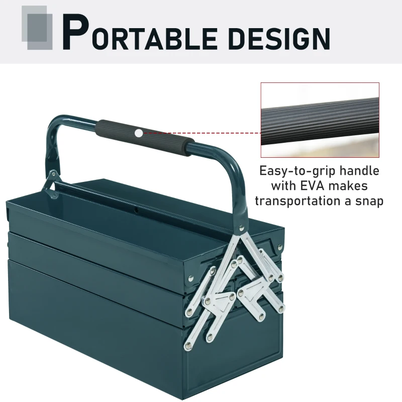 Durhand Gereedschapskist gereedschapskoffer 5 bakken staal donkergroen 45 x 22,5 x 34,5 cm