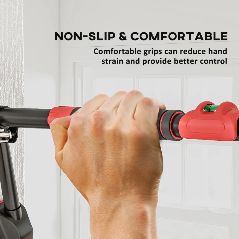 SPORTNOW Optrekstang, verstelbaar 80-110cm, met Waterpas, 6-Puntsondersteuning, Metaal, Zwart/Rood