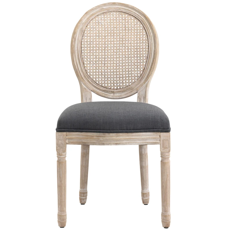 HOMCOM Küchenstühle im 2er-Set, weich gepolstert, Vintage-Design, Rattanoptik, Grau