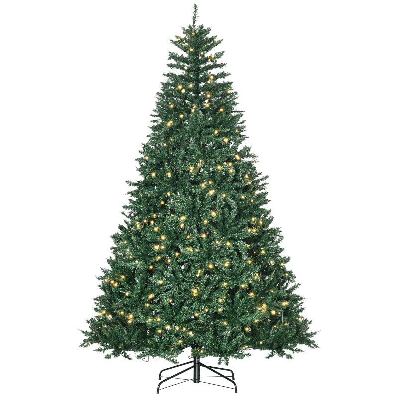 HOMCOM Kerstboom met 700 Warmwitte LED's, 2154 Takken, Vlamvertragend, Kunststof/Metaal, 210 x 142 cm, Groen