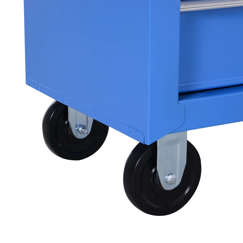 HOMCOM® werkplaatswagen verrijdbaar, afsluitbaar met 5 schuifladen, gereedschap wagen verrijdbare gereedschapswagen gereedschapskist schuifladen blauw