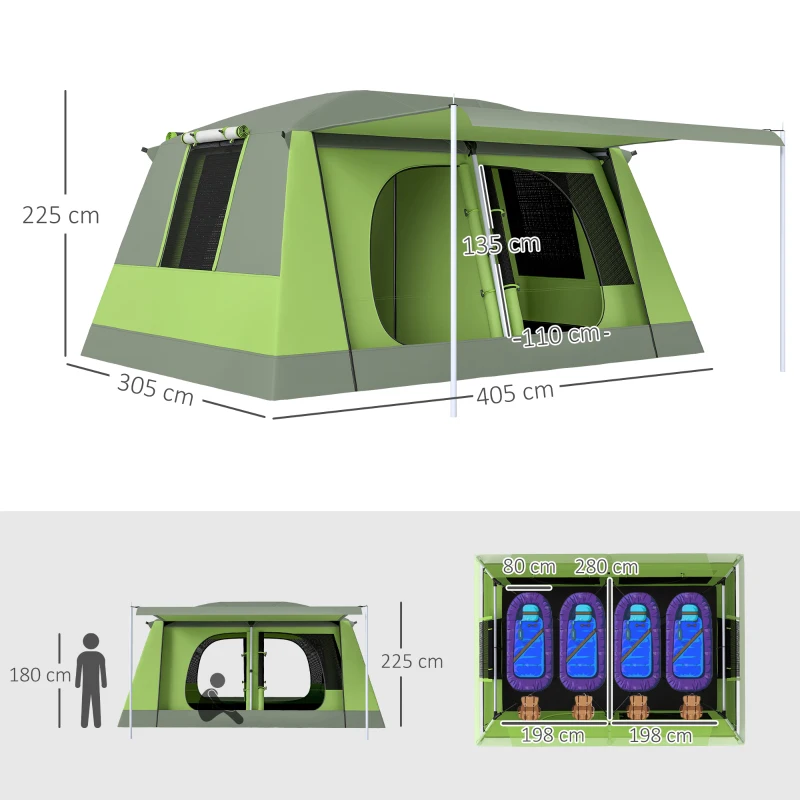 Outsunny Tienda de Camping para 4-8 Personas con Mosquitera Gancho y Bolsa de Transporte Anti-UV 405x305x225 cm Verde