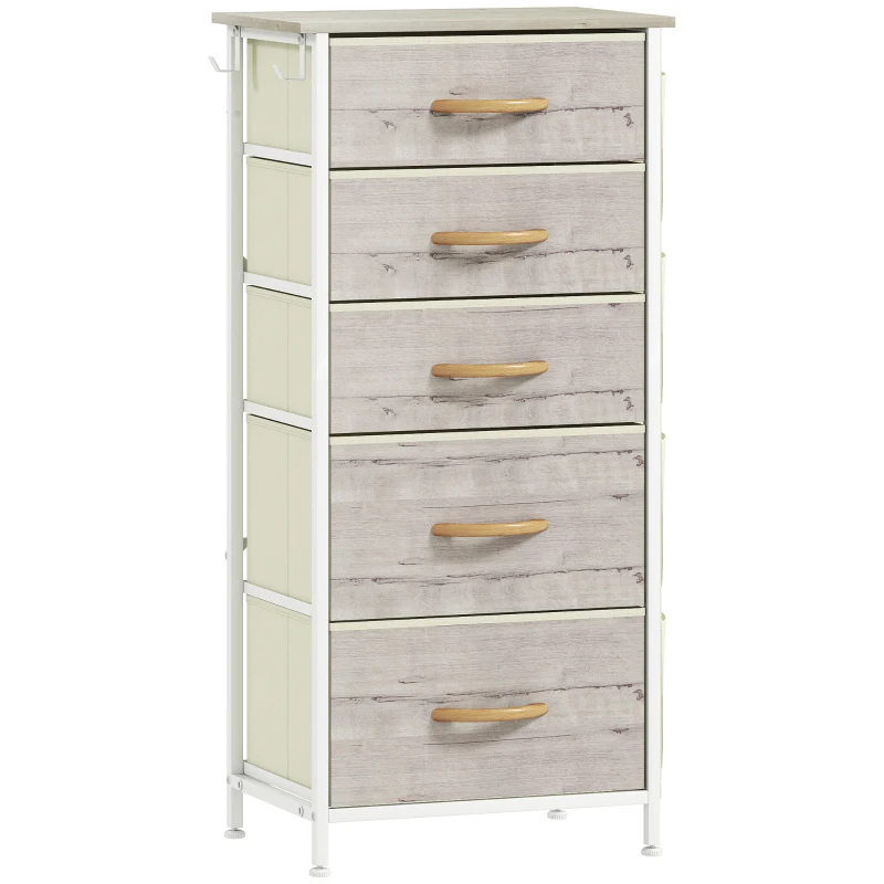 HOMCOM Chest of Five Fabric Drawers - Natural Wood Finish