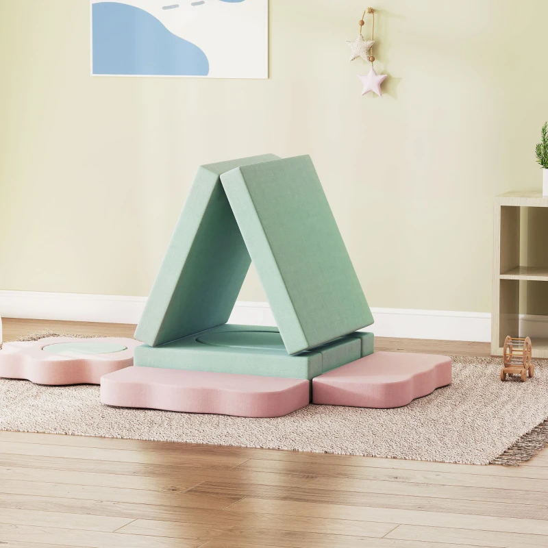 AIYAPLAY Ensemble de 12 blocs en mousse pour l'escalade, la construction, le rampement, les tapis de jeu intérieur avec housse en cordon, Vert + Rose