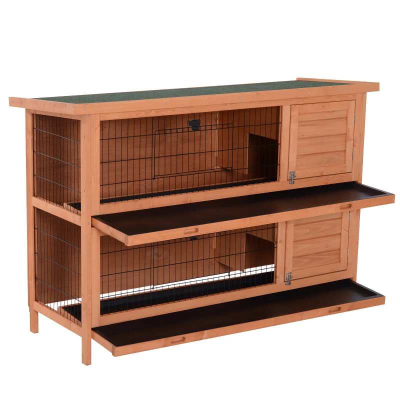 PawHut Conejera Madera de Exterior Jaula para Conejo Cobaya 2 Niveles Bandeja Extraíble Casa para Animal Pequeño 136.4x50x93cm
