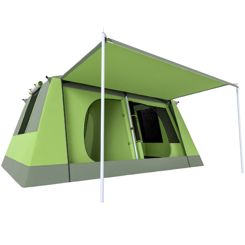 Outsunny Koepeltent 2 Slaapcabines voor Familie, Ecologisch Onderzoek en Profesioneel Gebruik, 4-8 Personen, 410x310cm, Groen