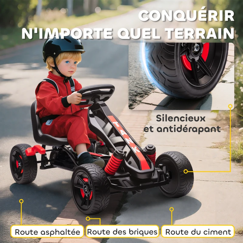 AIYAPLAY Kart à pédales pour enfants, karting enfant 3 à 6 ans avec roue libre, frein, roues EVA antidérapantes, rouge