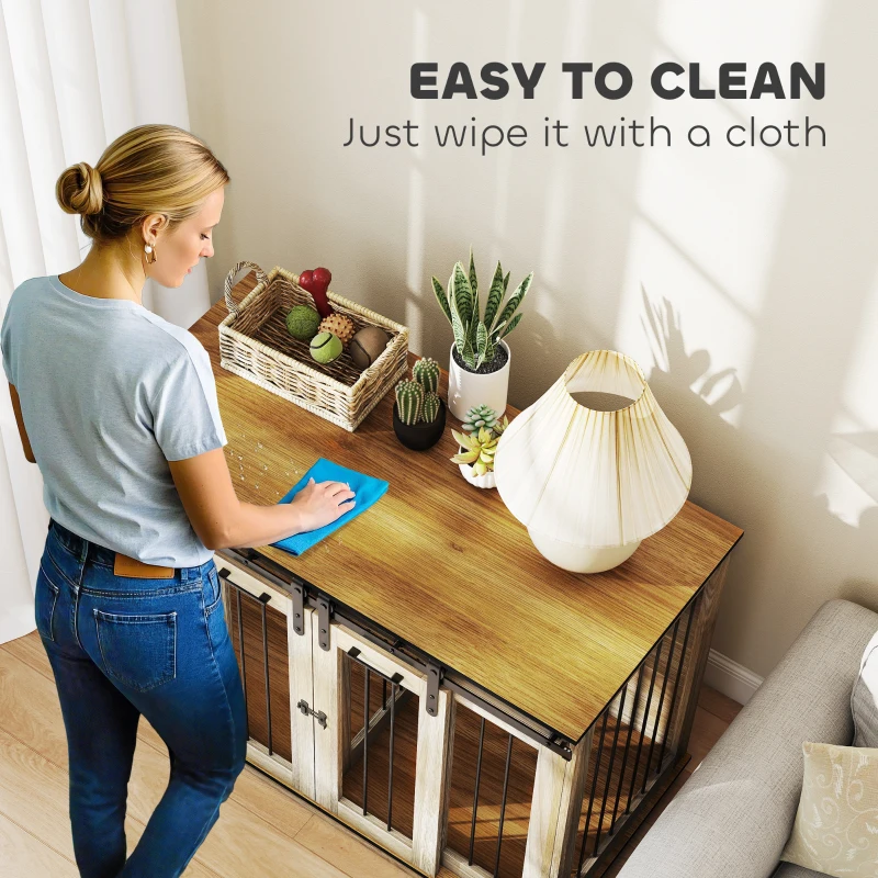 PawHut hondenkooi met 2 deuren, hondenbox, rustiek design, vergrendelbaar, bruin(m-7)