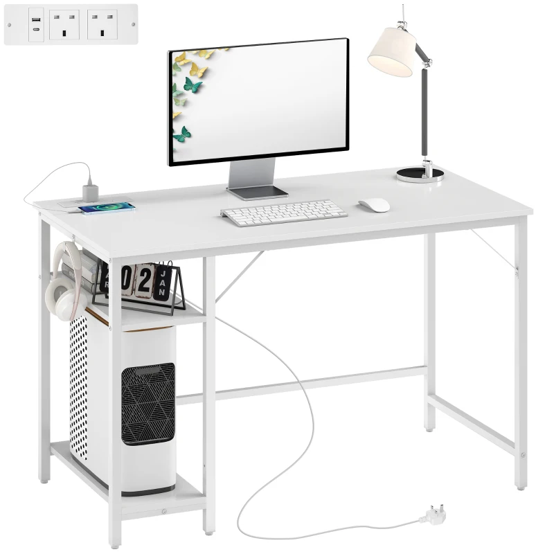 HOMCOM Computer Desk, with Power Sockets - White