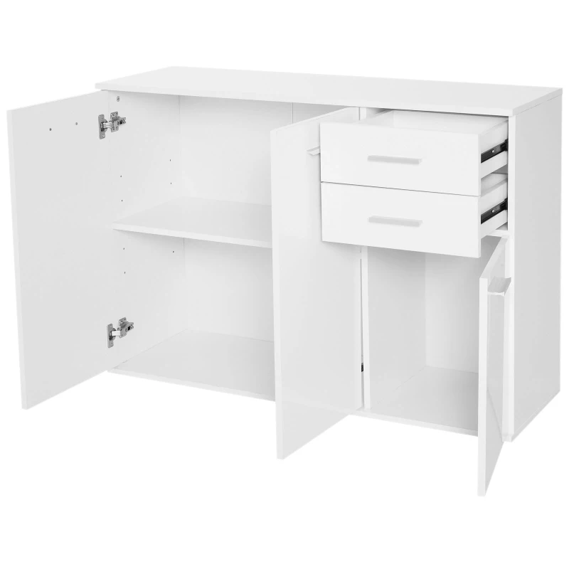 HOMCOM Credenza Soggiorno con 3 Armadietti e 2 Cassetti, Madia Soggiorno Moderna Salvaspazio con Ripiano Regolabile in Legno, 106x35x76 cm, Bianco