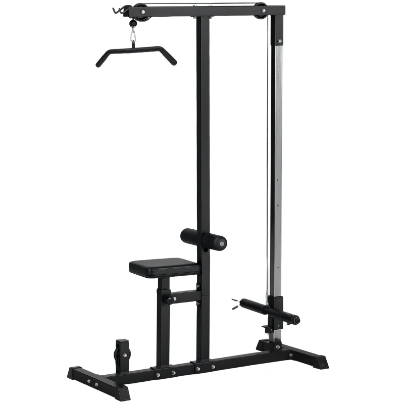 HOMCOM krachtstation met riemschijf zitting verstelbaar en meerdere kabelposities om de spieren te versterken trainingsapparaat voor home fitness staal zwart 180 x 183 x 219 cm