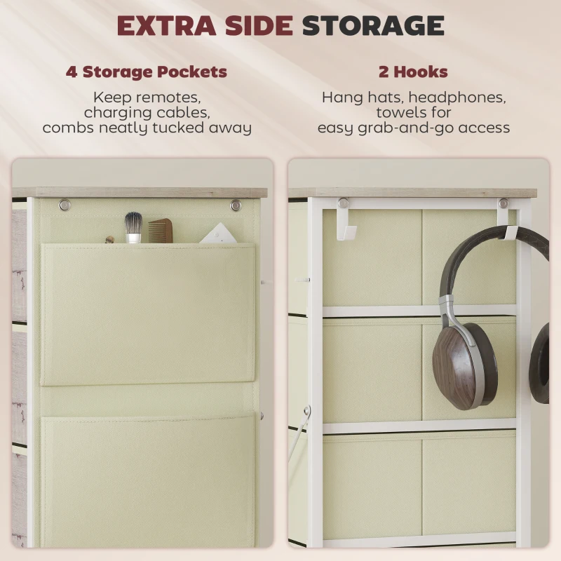 HOMCOM Chest of Five Fabric Drawers - Natural Wood Finish