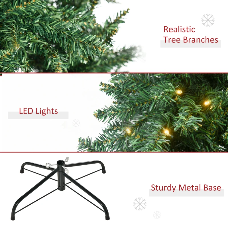 HOMCOM Kerstboom met 700 Warmwitte LED's, 2154 Takken, Vlamvertragend, Kunststof/Metaal, 210 x 142 cm, Groen