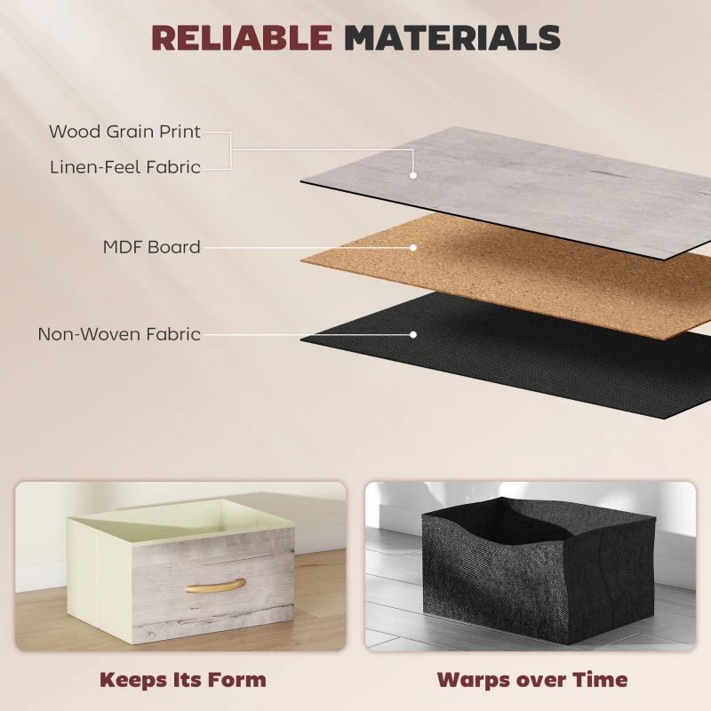 HOMCOM Chest of Five Fabric Drawers - Natural Wood Finish