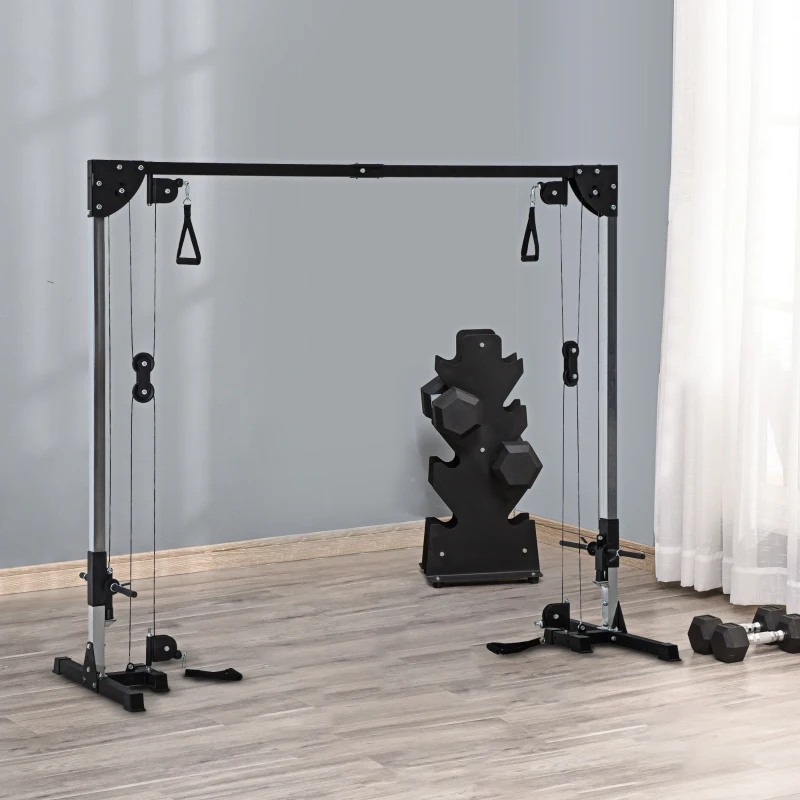 SPORTNOW Crossover Fitnessrek met Kabeltreksysteem, voor 1 of 2 Personen, Staal, Zwart