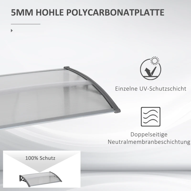 Outsunny Türüberdachung, Schutz vor Regen, Wind und Hagel, Polycarbonat, Aluminium, 110 x 60 x 18 cm, Grau(m-4)