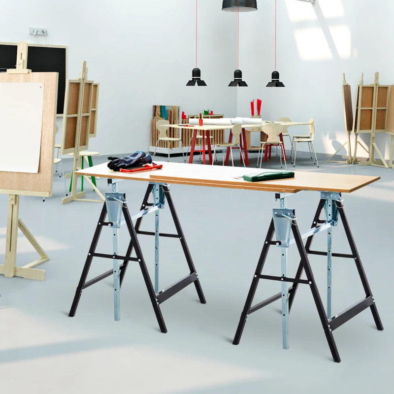 HOMCOM 2 x in hoogte verstelbare steigerbok opklapbare bok tot 200 kg staal zwart