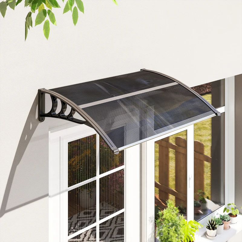 Outsunny Marquise para Portas e Janelas 100x75x23 cm Marquise de Proteção contra Sol e Chuva com Cobertura de Policarbonato Preto