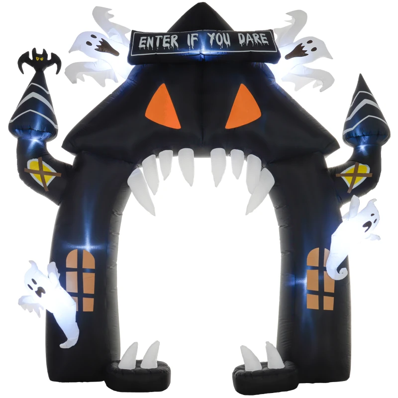 Outsunny Opblaasbare Halloween-boog, 4 Geesten, LED-lampjes, Waterdicht, 300 x 76 x 300 cm