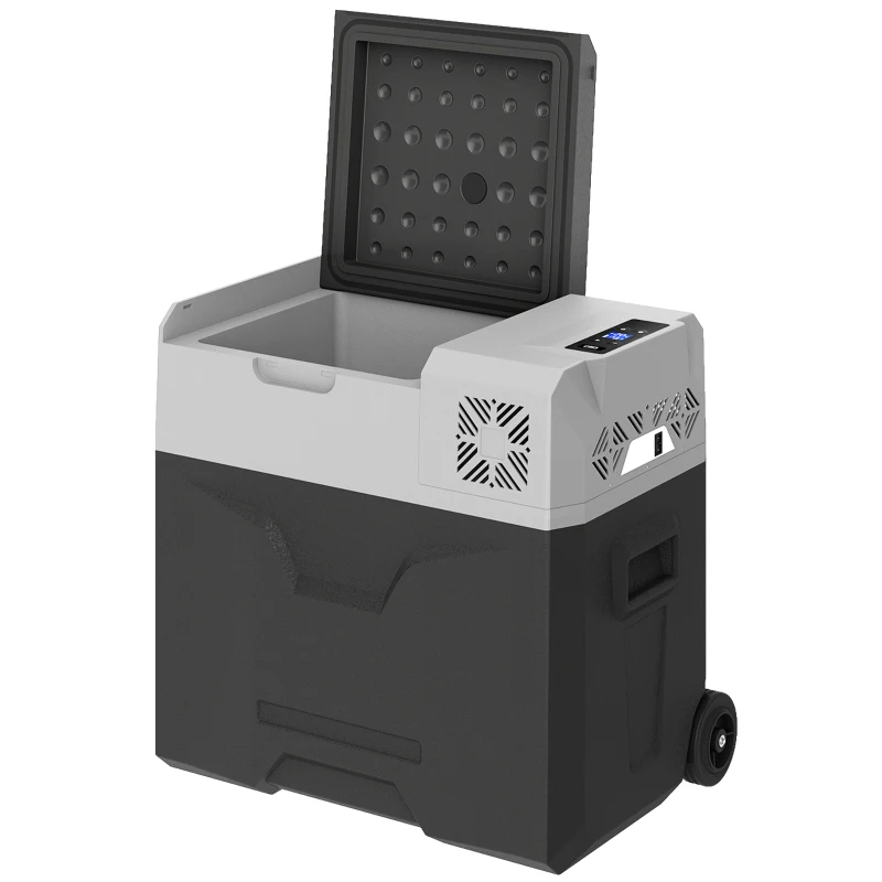 HOMCOM Autokoelkast, koelbox, 50L, tot -20° C, touch-display, 2 wielen, telescopisch handvat, 58,6 x 37,8 x 54,5 cm, grijs