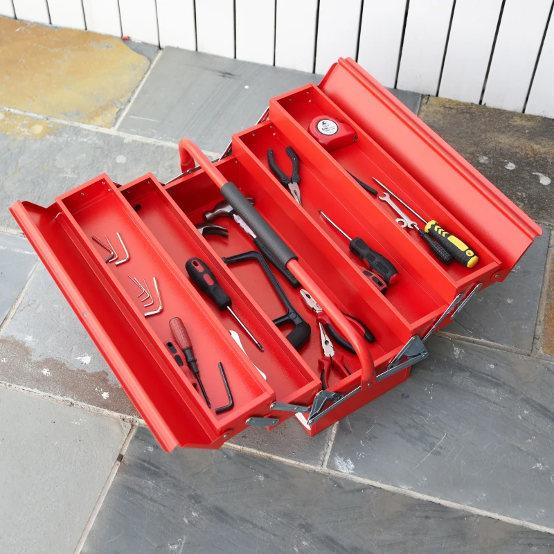 DURHAND Gereedschapskist gereedschapskoffer gereedschapsbox 5 uitklapbare bakken staal (SPCC) rood 57 x 21 x 41 cm