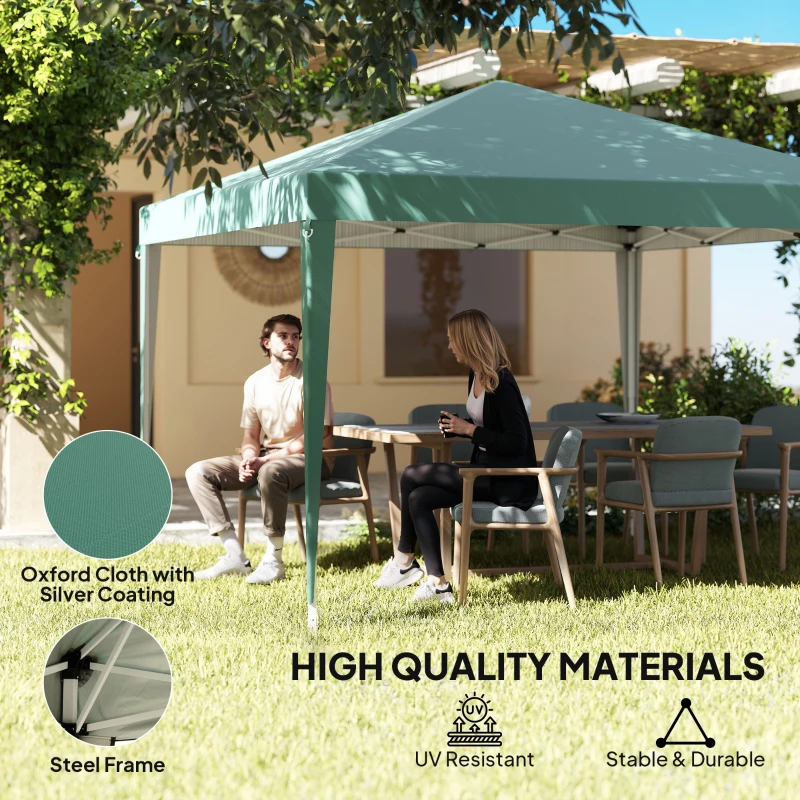 Outsunny 3 x 3M Pop Up Gazebo, Height Adjustable, Garden Marquee Party Tent Wedding Canopy Shelter with Carrying Bag, Green(m-4)