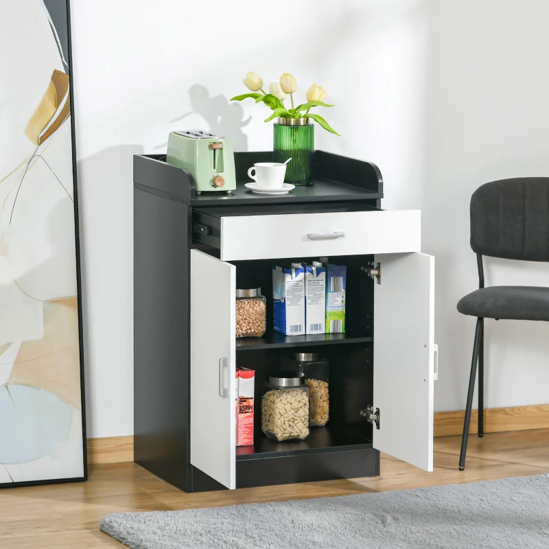 HOMCOM Mobiletto con Cassetto di Legno, con Ripiano Regolabile, Mobiletto da Cucina Salvaspazio, Soggiorno e Anticamera, in Legno MDF, 60x40x90cm, Bianco e Nero